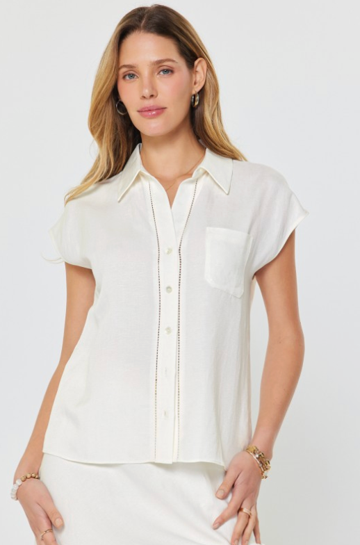 Linen Blend Cap Sleeve Shirts Blouse