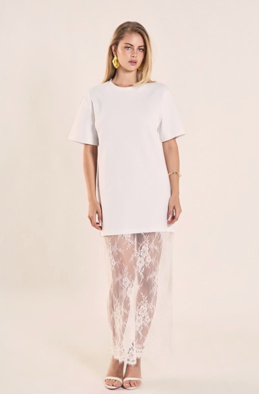 Mix Media T-shirt Lace Dress