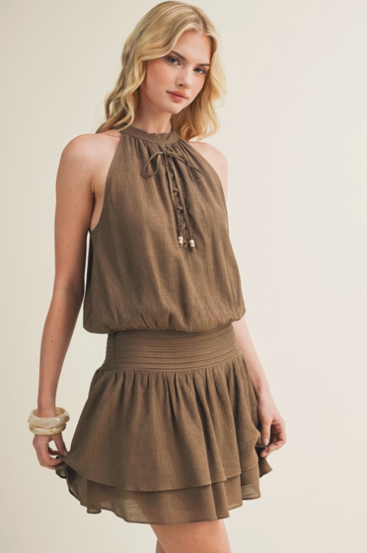 Front Lace Up Halter Dress