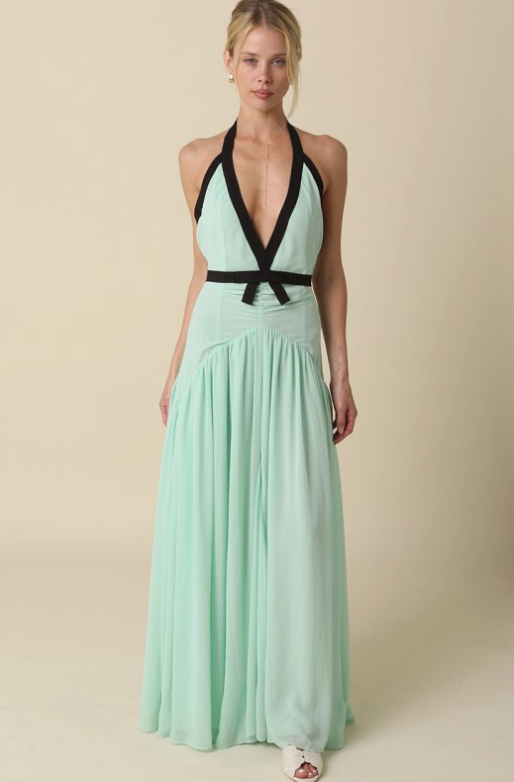 Evelyn Contrast Ribbon Maxi Dress