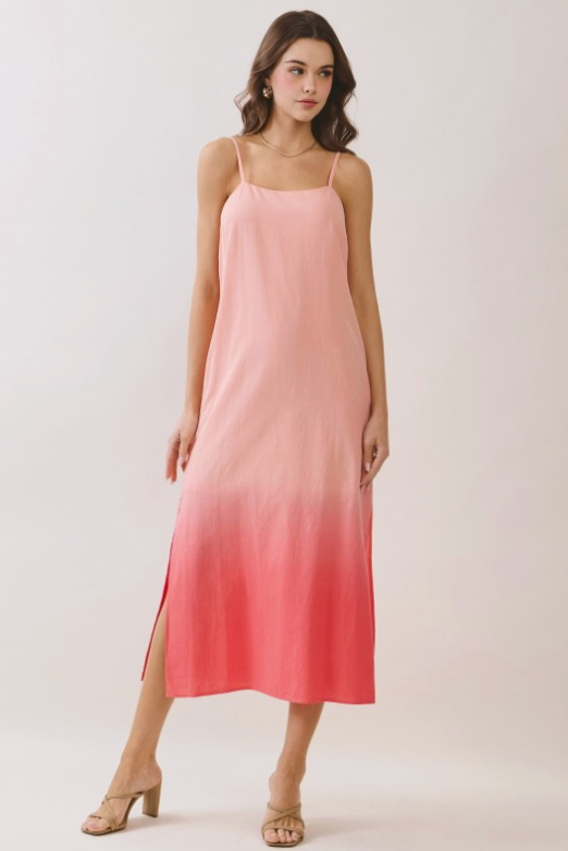 Ombre Pattern Side Slit Slip Midi Dress