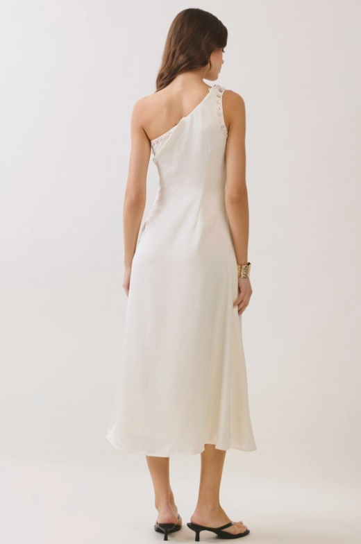 One Shoulder Button Detail Midi Dress