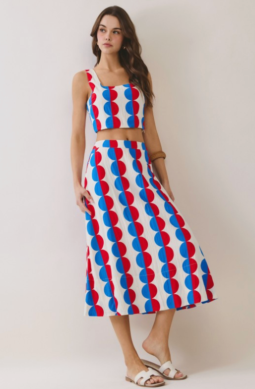 Retro Print Midi Skirt