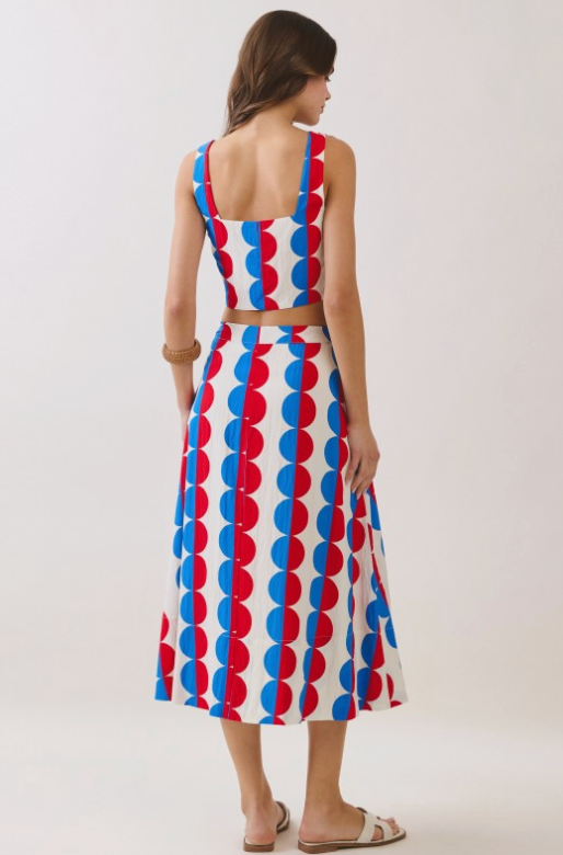 Retro Print Midi Skirt