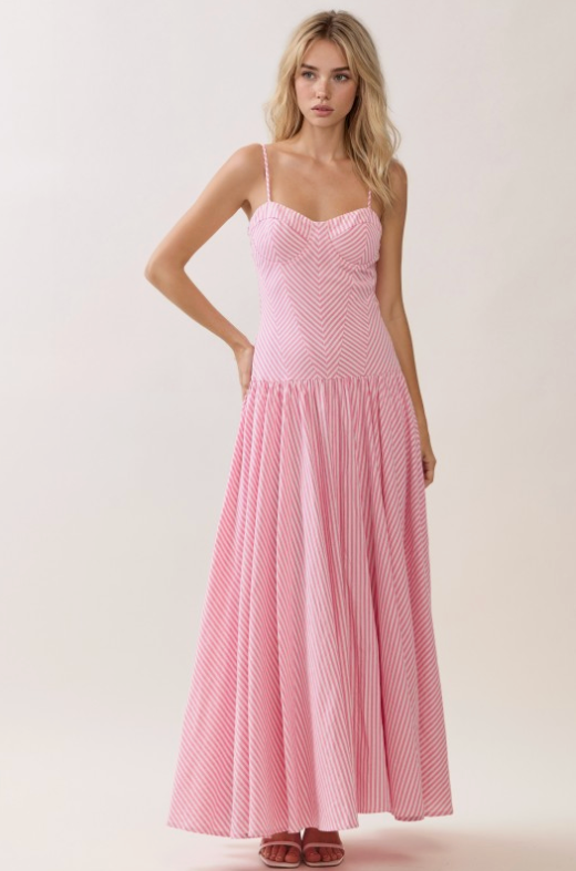 Striped Sweetheart Neck Corset Style Maxi Dress