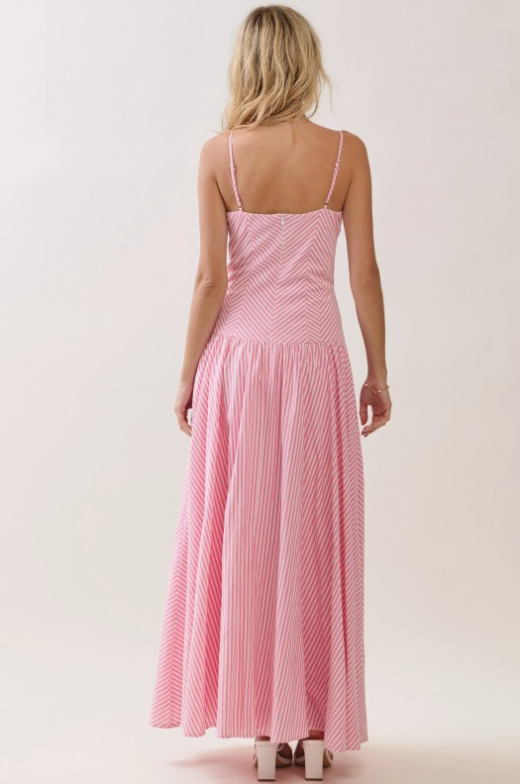 Striped Sweetheart Neck Corset Style Maxi Dress