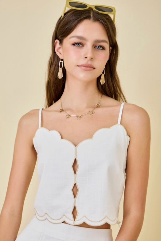 Sleeveless Scalloped Cami Top With Cut Out Detail