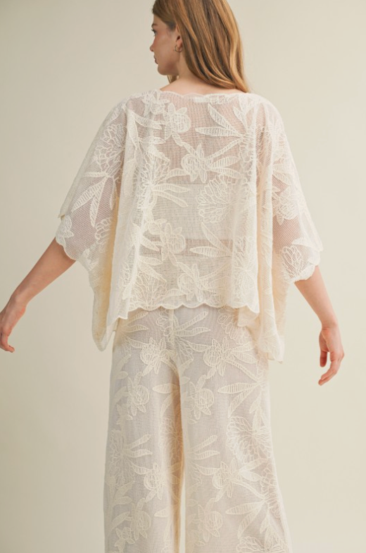 Faux Crochet Oversized Top With Scallop Edge