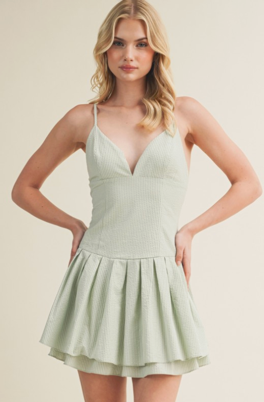 Striped Cami Dress With A Pleated Skirt