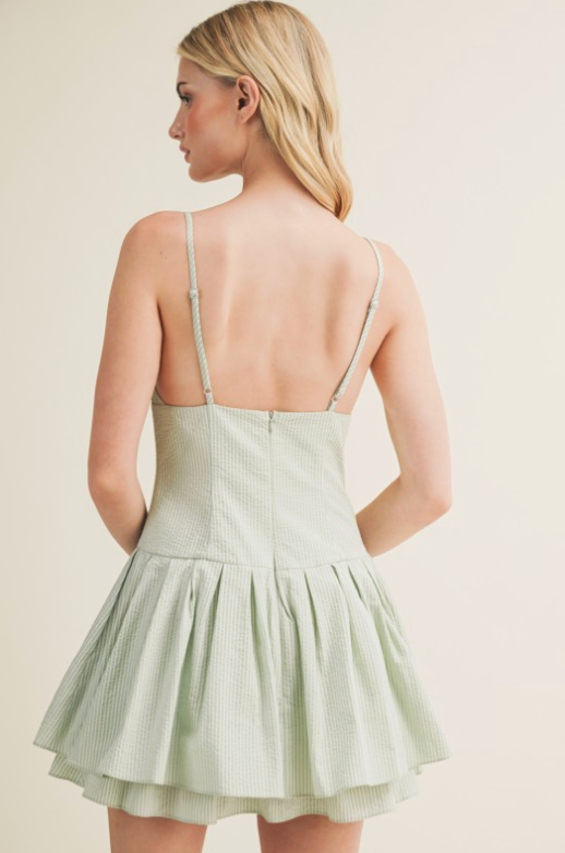 Striped Cami Dress With A Pleated Skirt