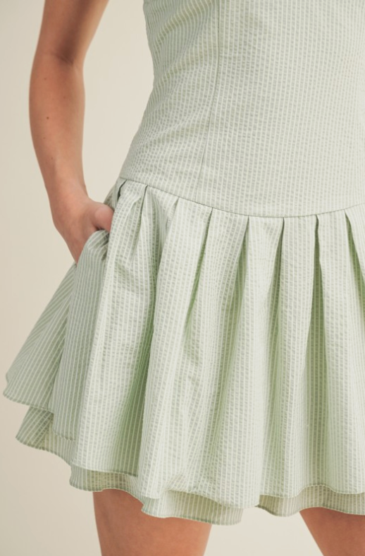 Striped Cami Dress With A Pleated Skirt