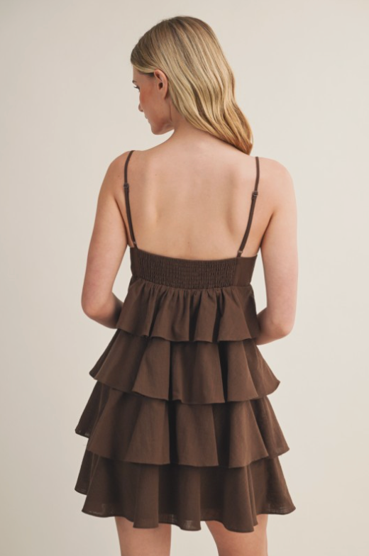 Linen Tiered Sleeveless Dress With Beaded Details