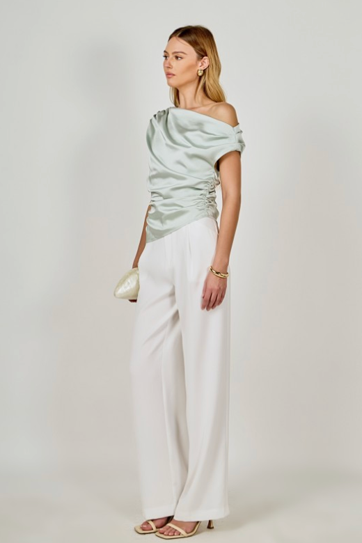 A-symmetrical Off The Shoulder Satin Top