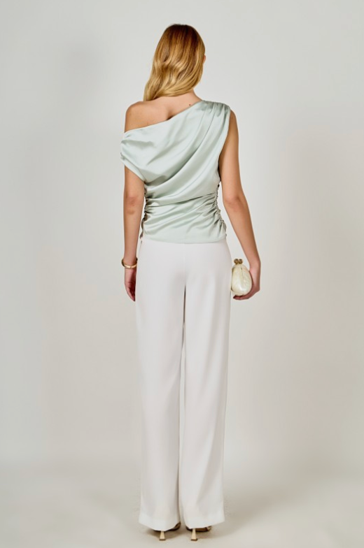 A-symmetrical Off The Shoulder Satin Top