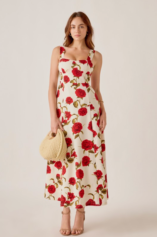 Rose Print Maxi Dress