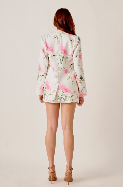 Single Breasted Rose Print Blazer