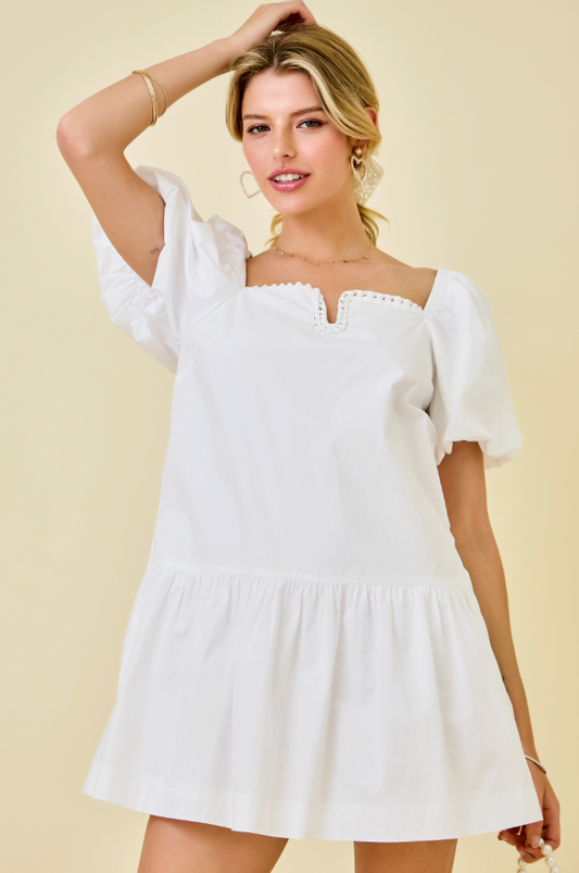 Drop Waist Mini Dress With Knotted Neck Detail