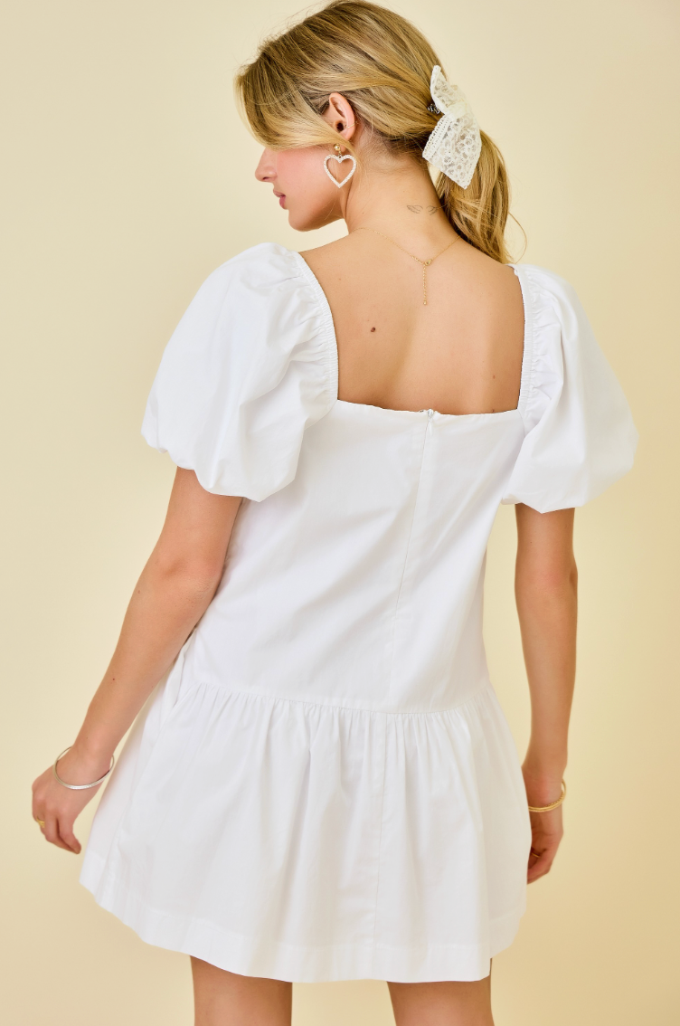 Drop Waist Mini Dress With Knotted Neck Detail