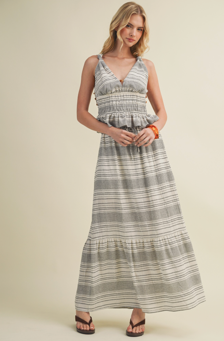 Smocked Waist Tiered Striped Skirt
