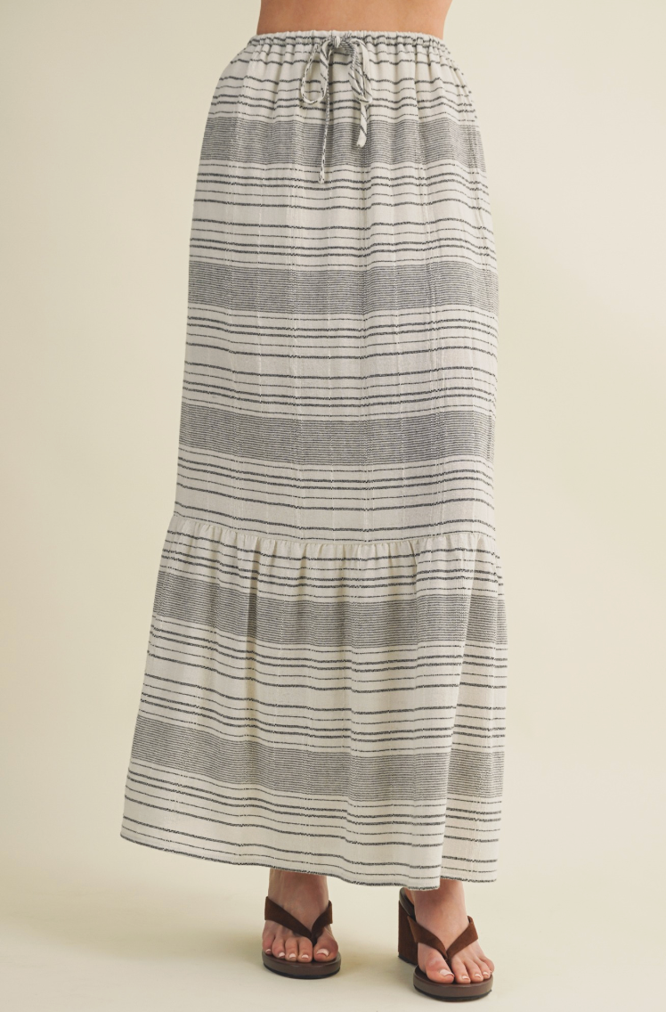 Smocked Waist Tiered Striped Skirt