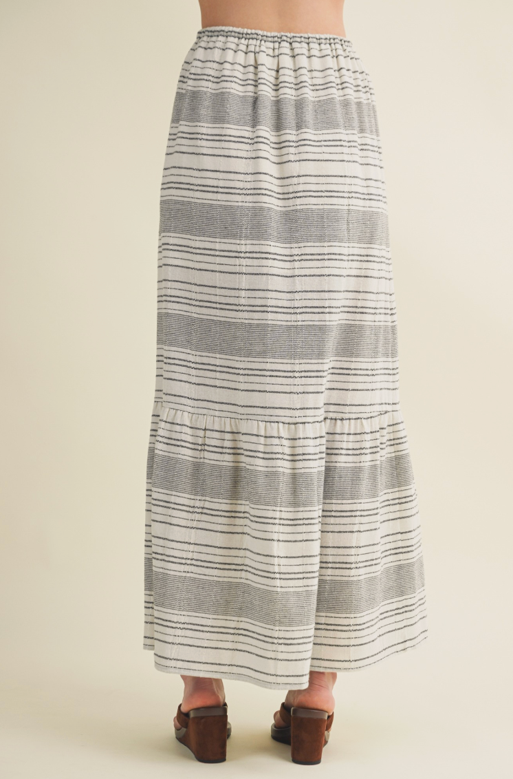 Smocked Waist Tiered Striped Skirt
