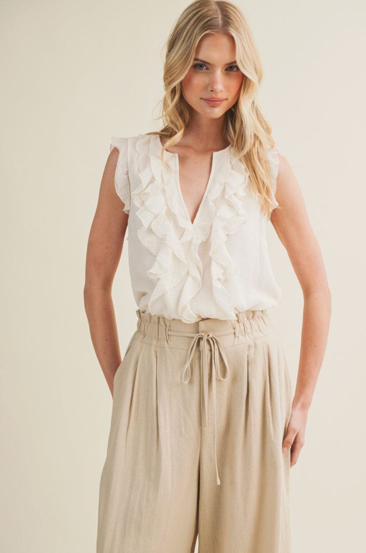 Ruffled Front Sleeveless Top