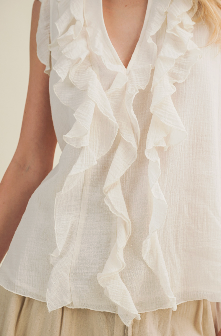 Ruffled Front Sleeveless Top