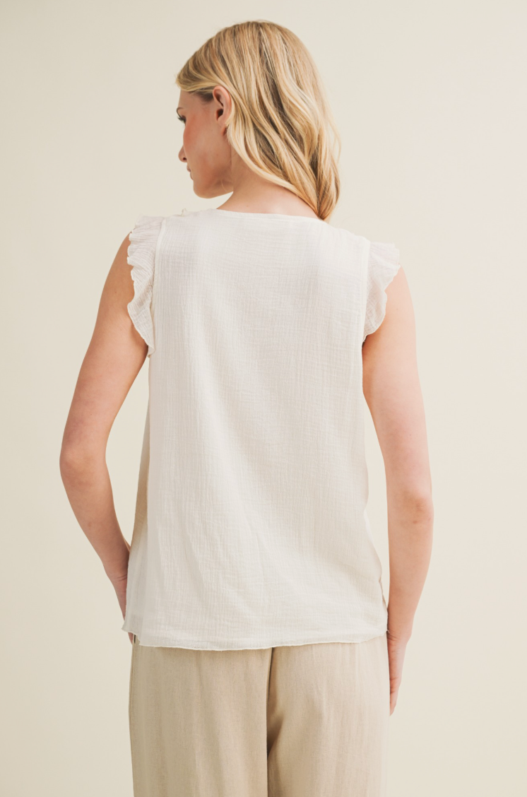 Ruffled Front Sleeveless Top