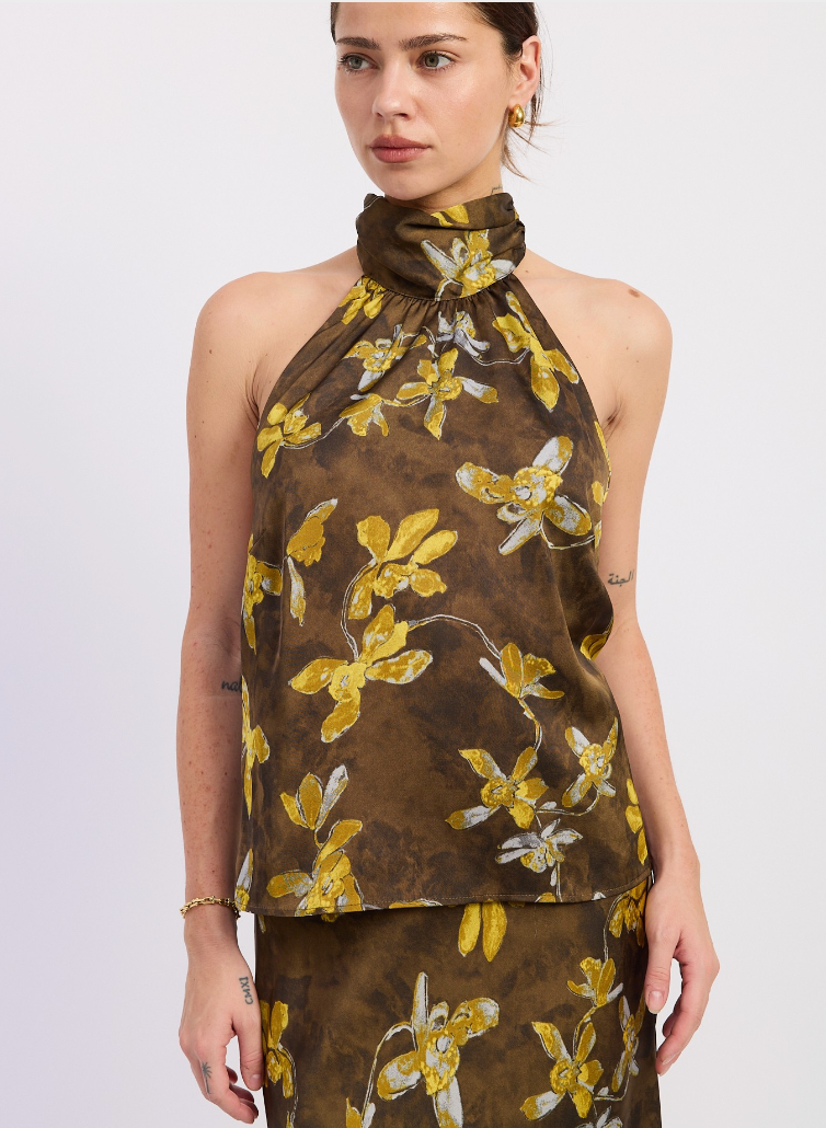 Halter Satin Floral Print Top