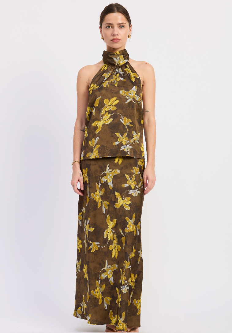 Halter Satin Floral Print Top
