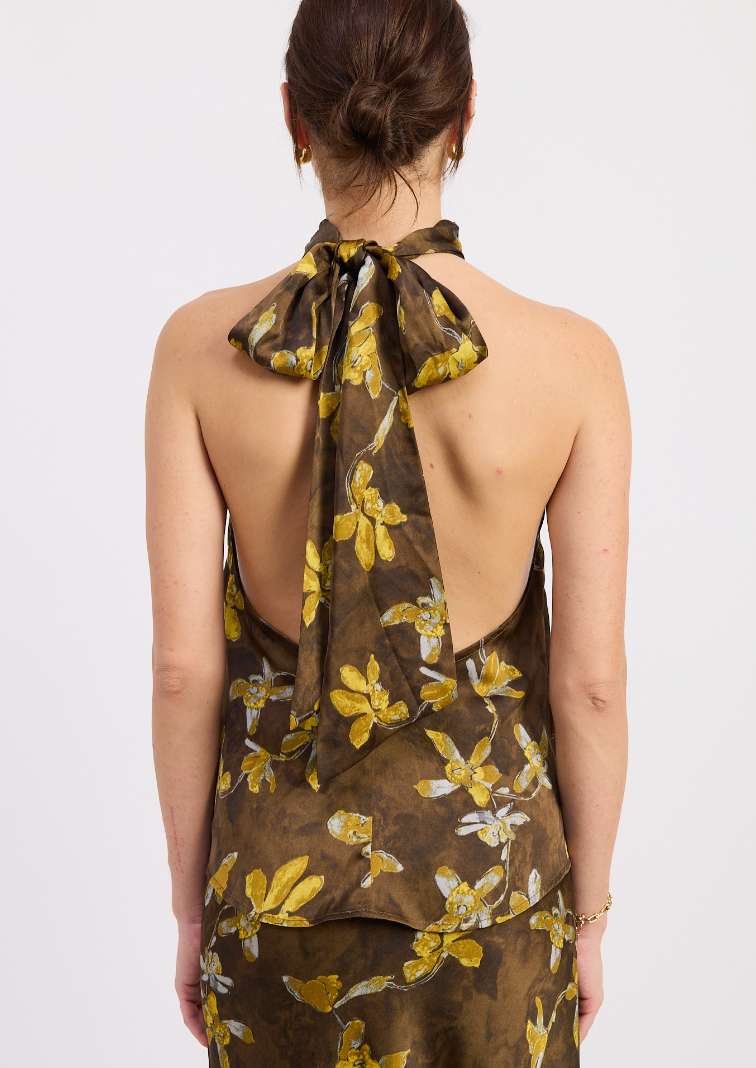 Halter Satin Floral Print Top