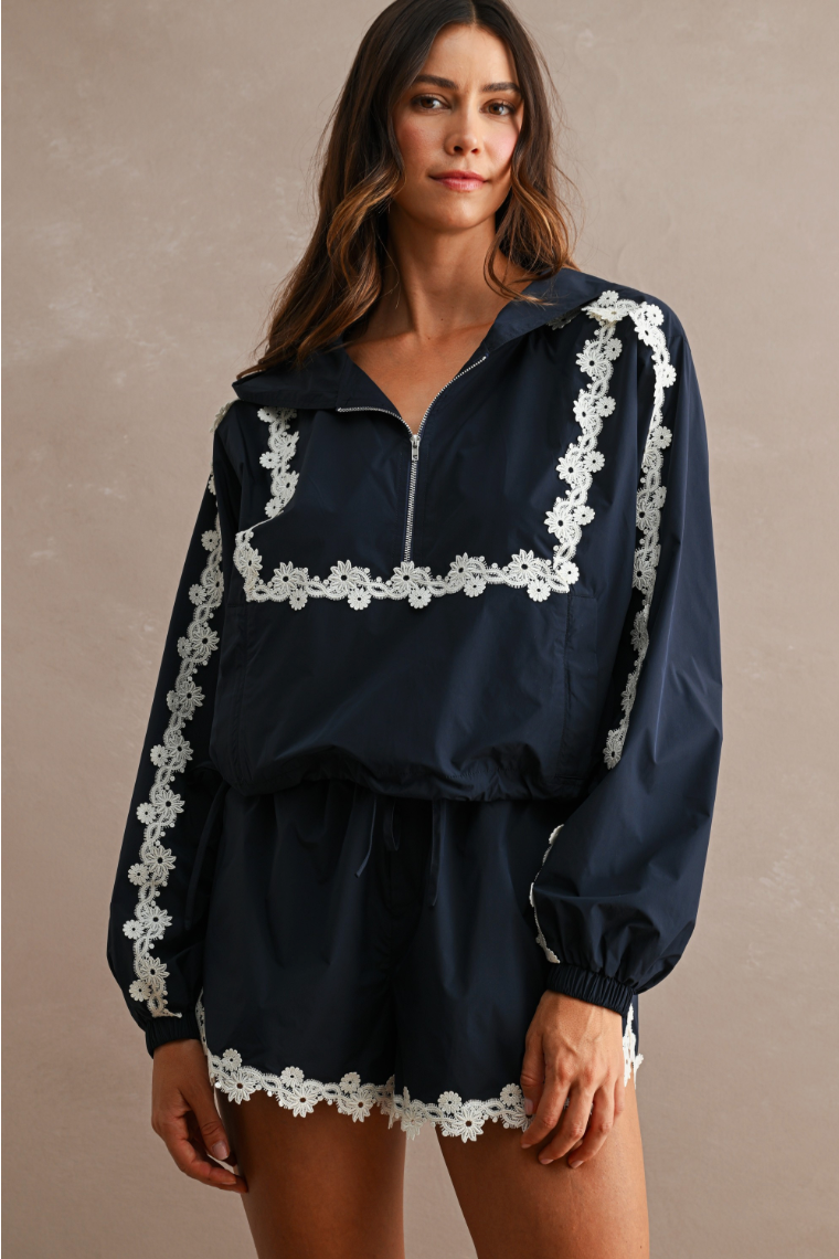 Lace Trim Windbreaker Shorts