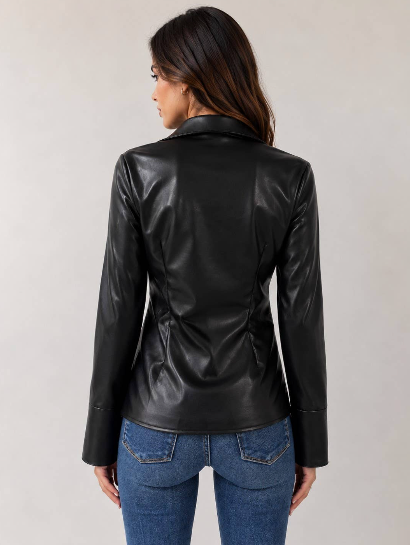 Twist Detail Faux Leather Blouse