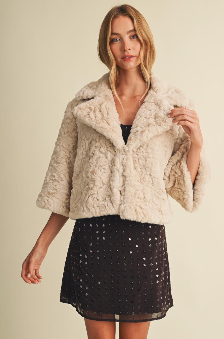 High-pile Rosette Faux Fur Jacket
