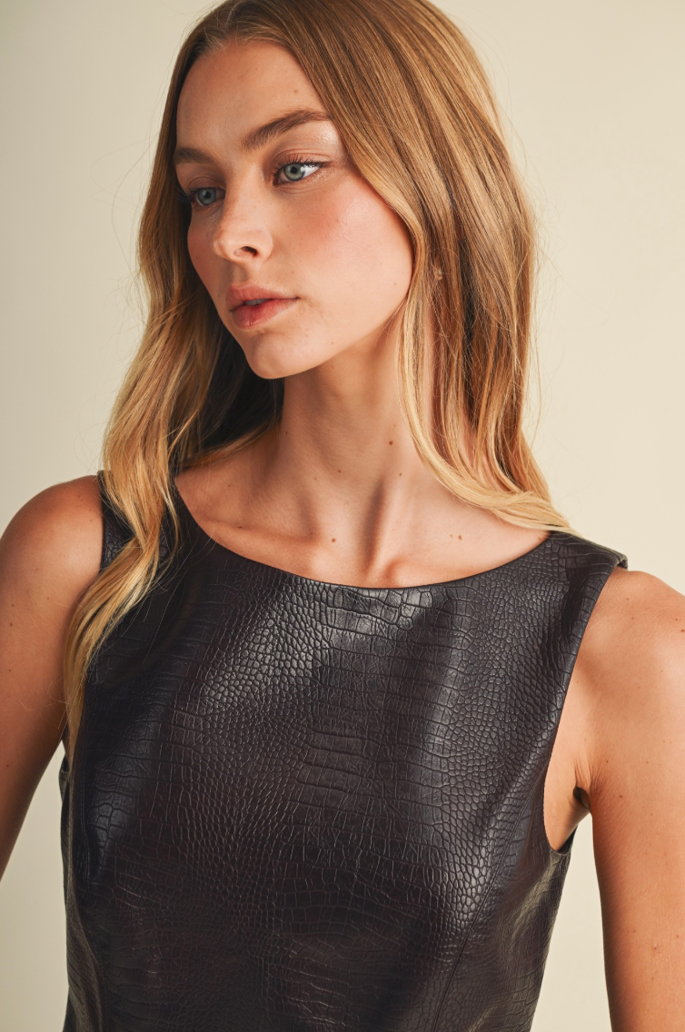 Croc-embossed Coated Top