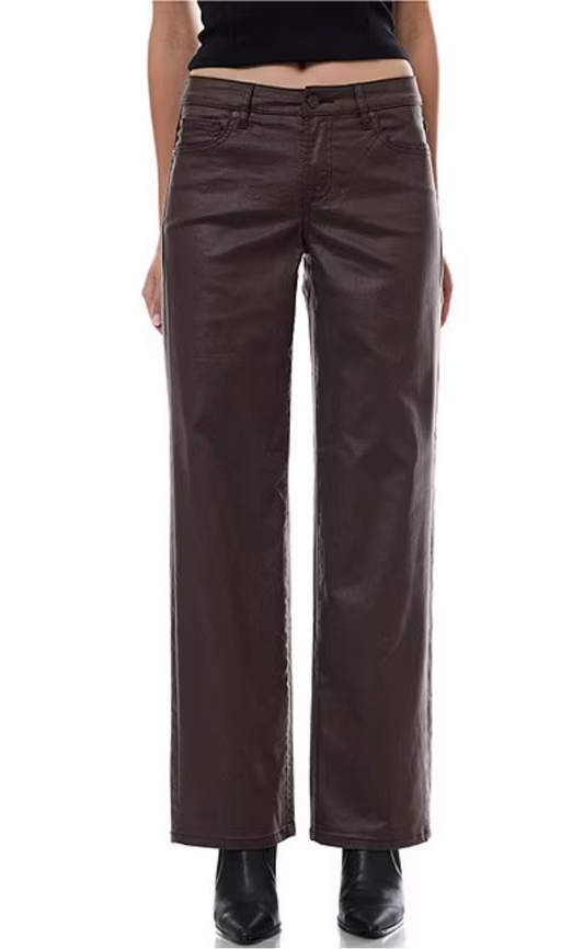 Hidden Ella Classic Straight High Rise Jean - Coated Brown