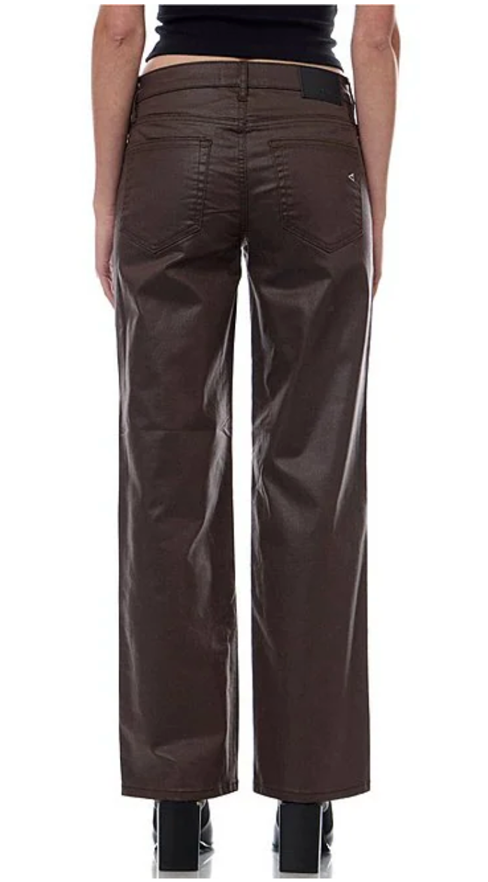 Hidden Ella Classic Straight High Rise Jean - Coated Brown