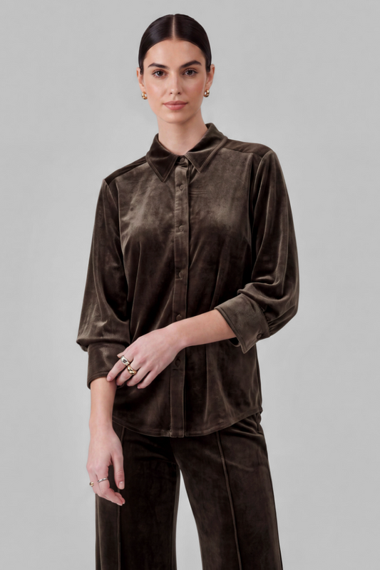 Velvet 3/4 Sleeve Button Down Shirt