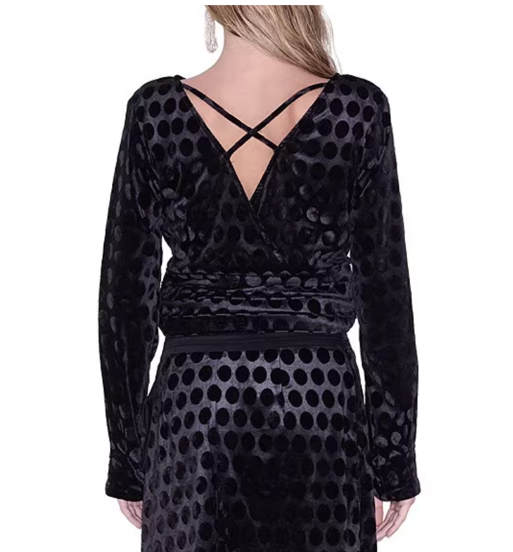 Fosi Velvet Polka Dot Wide Neck Long Sleeve Coordinating Top