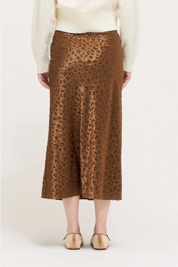 Leopard Satin Slip Skirt in Choco Leopard