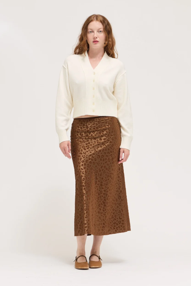Leopard Satin Slip Skirt in Choco Leopard
