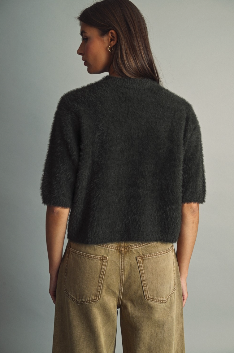 Fluffy Cropped Faux-fur Sweater With Round Neck