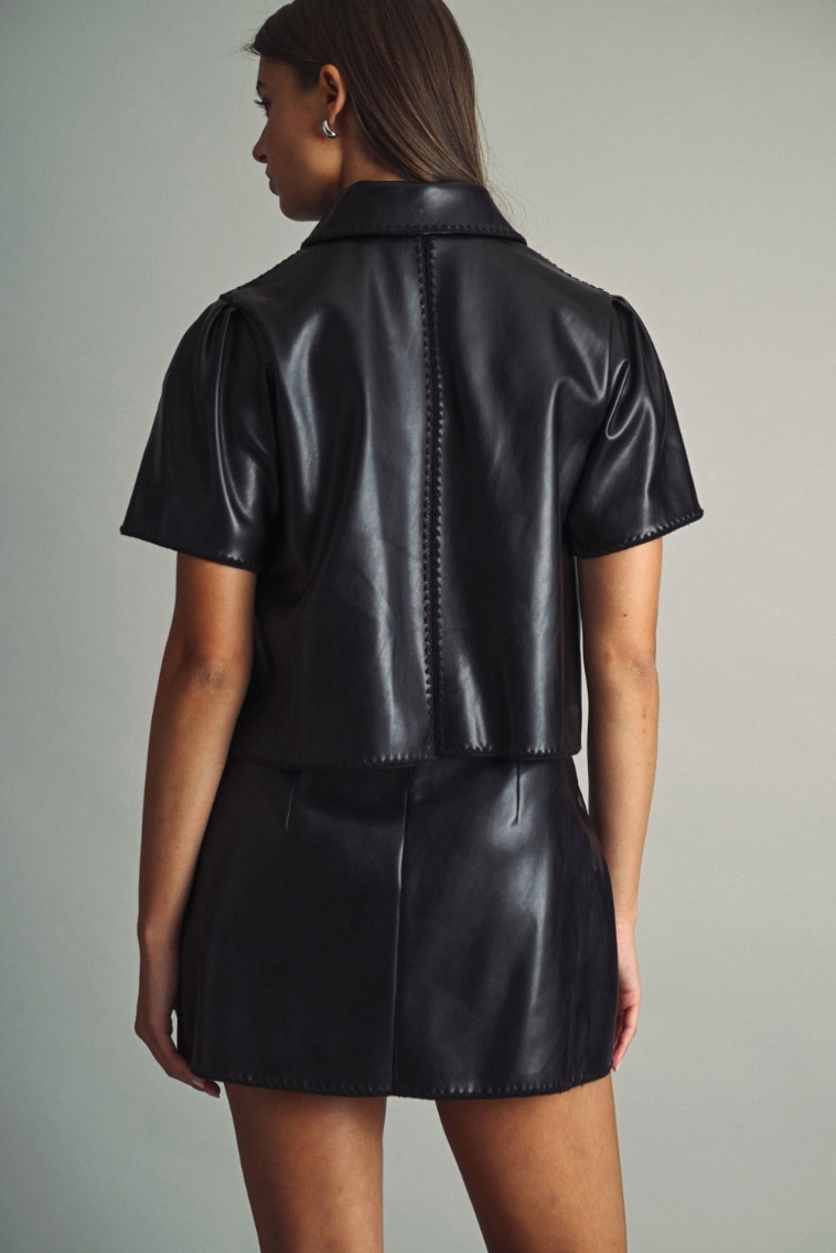 Short Sleeve Zipper Front Faux Leather Jacket