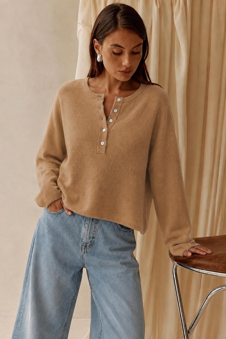 Oversized Henley Neck Sweater