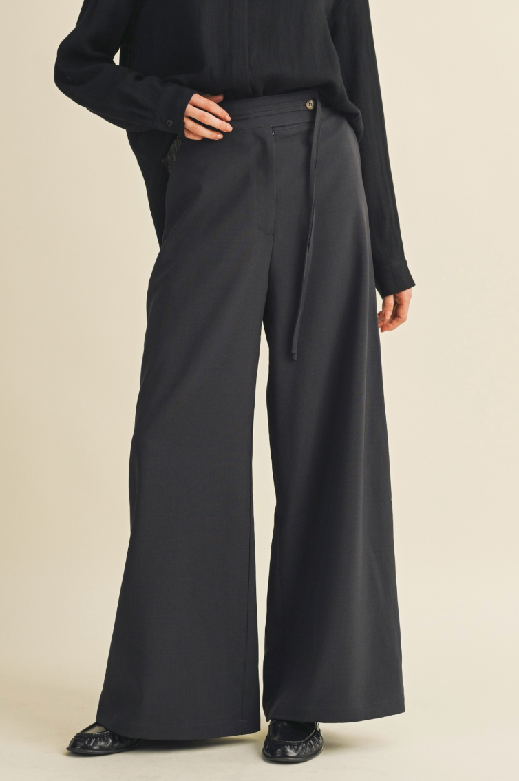 Asymmetric Tie-waist Wide-leg Trousers