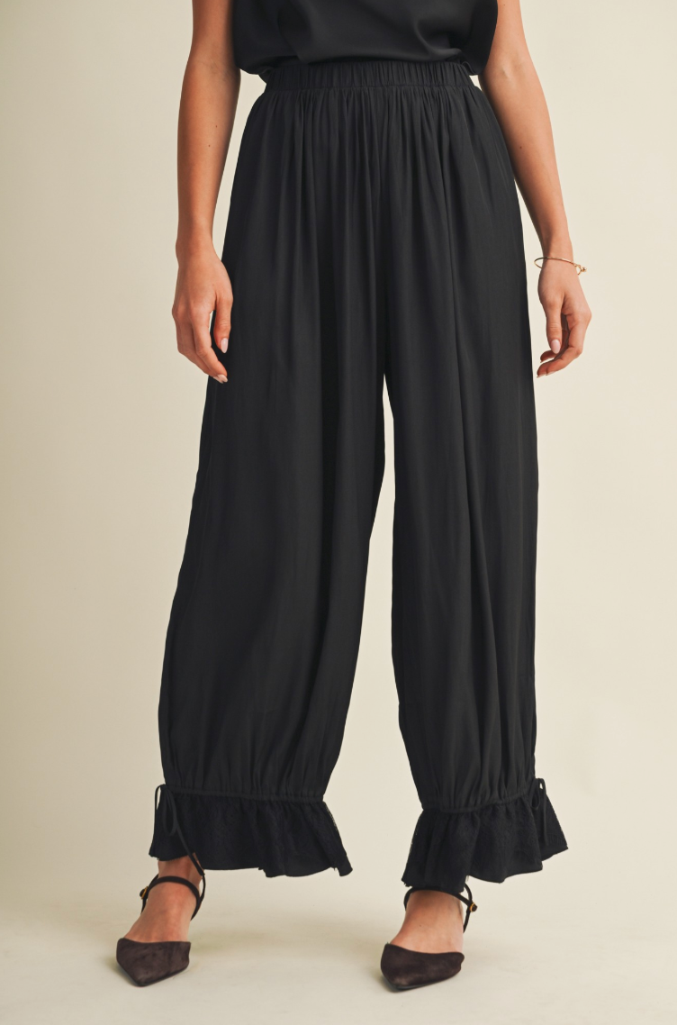 Lace-trim Lantern Hem Poplin Trousers