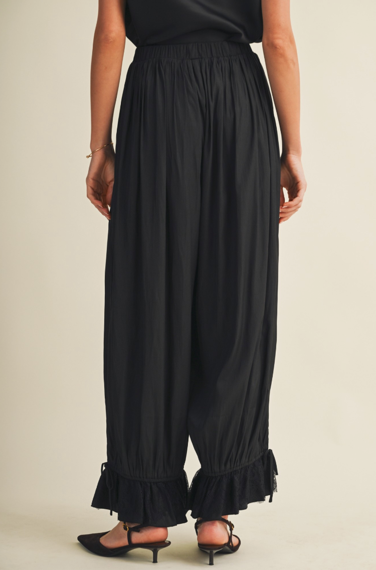 Lace-trim Lantern Hem Poplin Trousers