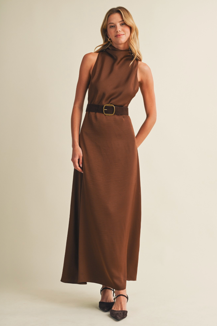 Draped Cowl-neck Floor-length Dress