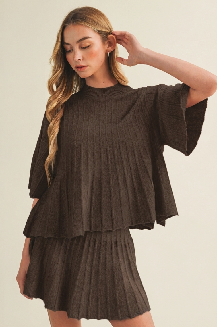 Bell Sleeve Wide-rib Knit Pullover