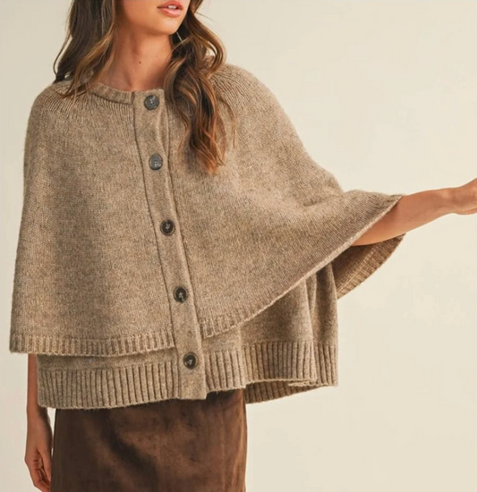 Button Front Tiered Knit Capelet